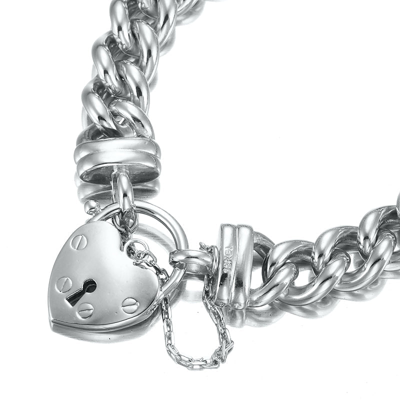 925 Sterling Silver Plated  12mm Euro Curb Chain Bracelet Featuring a Plain Locket  - USA Made-1