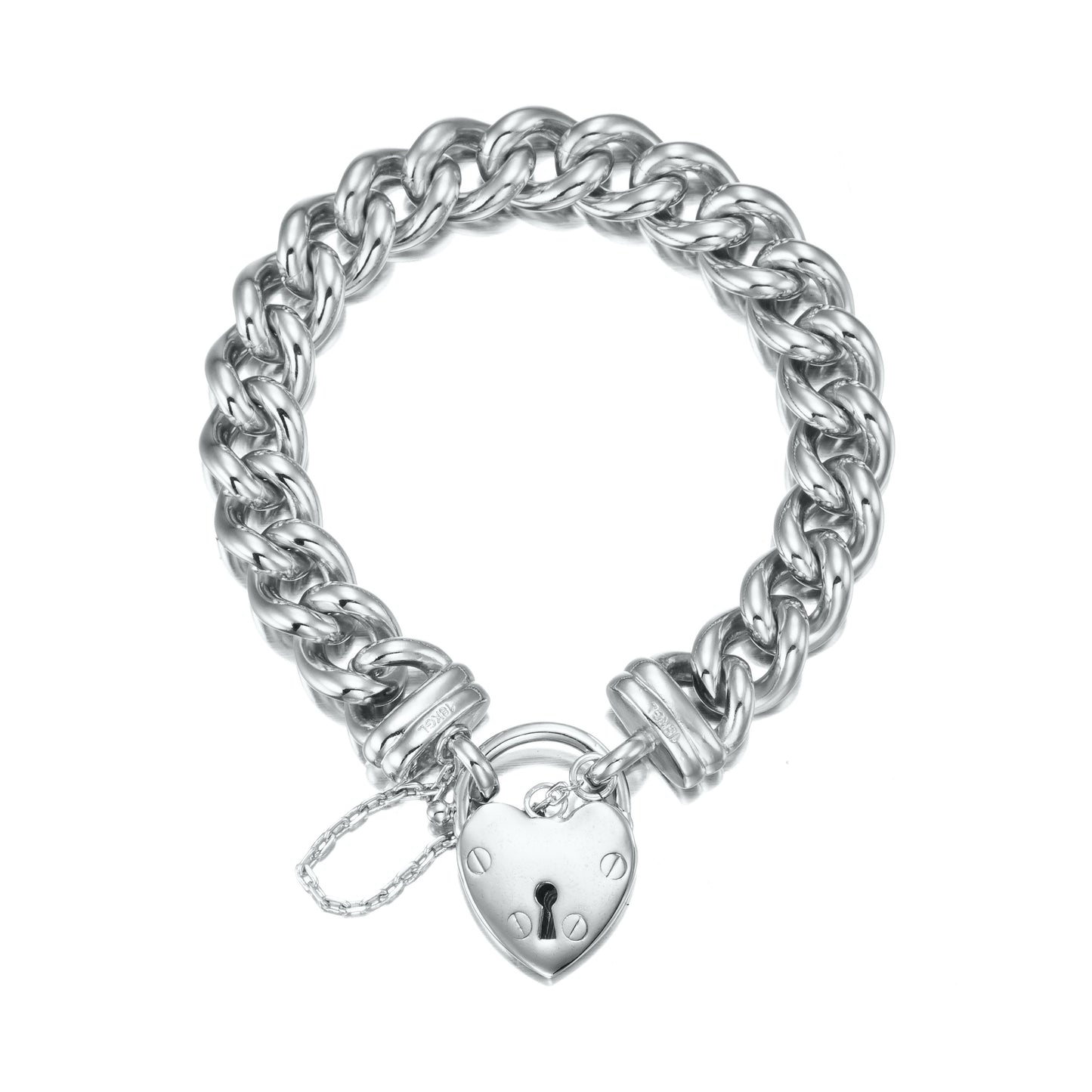 925 Sterling Silver Plated  12mm Euro Curb Chain Bracelet Featuring a Plain Locket  - USA Made-0