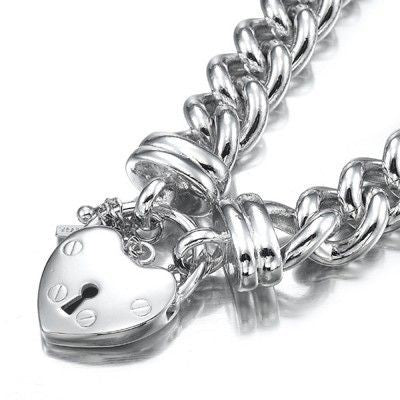 925 Sterling Silver Plated  12mm Euro Curb Chain Bracelet Featuring a Plain Locket  - USA Made-2