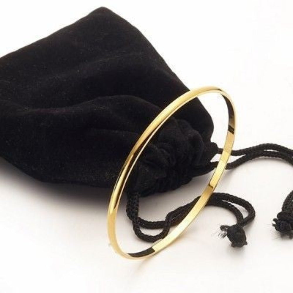 18ct Heavy Yellow Gold Plated Plain 3mm Bangle - USA Made-4