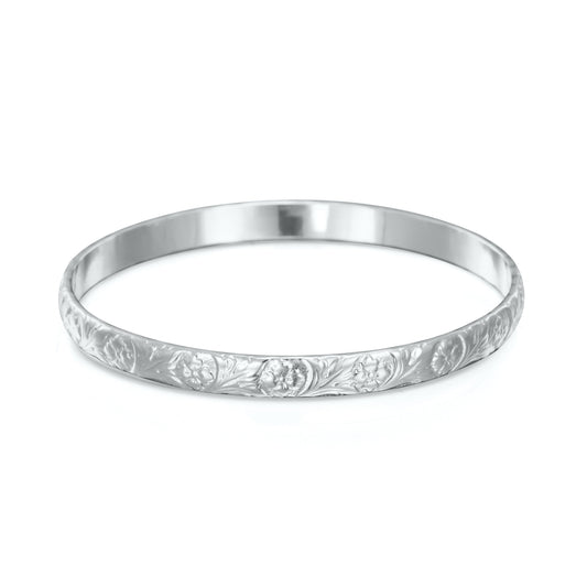 925 Sterling Silver Plated Embossed Filigree Women's Bangle - USA Made-0