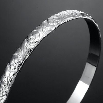 925 Sterling Silver Plated Embossed Filigree Women's Bangle - USA Made-1