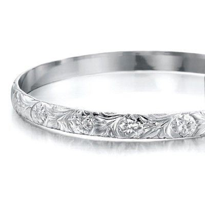 925 Sterling Silver Plated Embossed Filigree Women's Bangle - USA Made-2