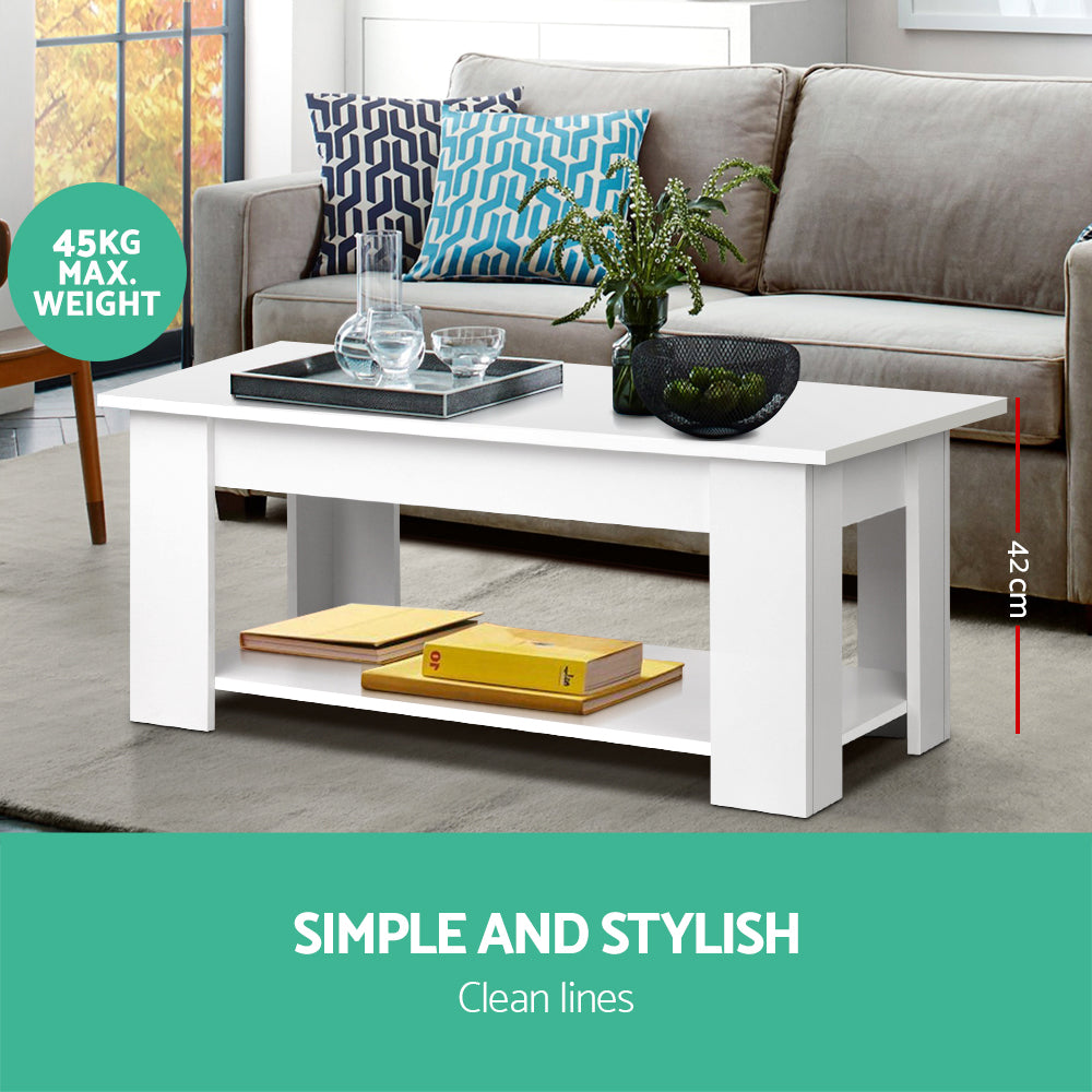 NNEDSZ Lift Up Top Mechanical Coffee Table - White-1