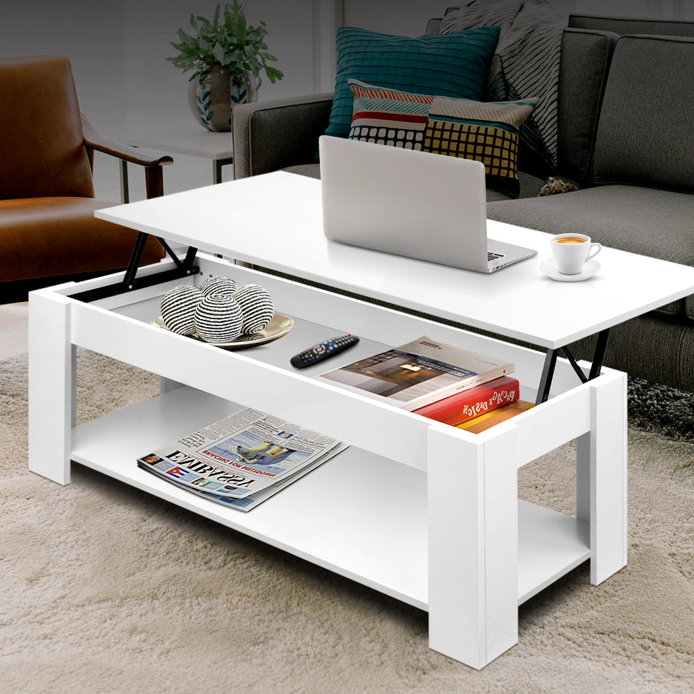 NNEDSZ Lift Up Top Mechanical Coffee Table - White-3