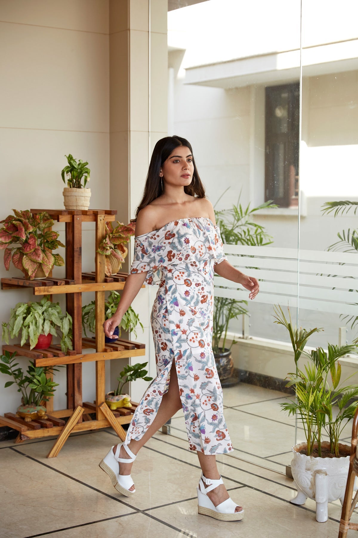 Cotton Floral Off Shoulder Dress-2