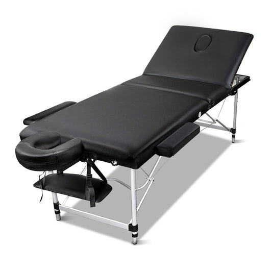 NNEDSZ 3 Fold Portable Aluminium Massage Table - Black-0
