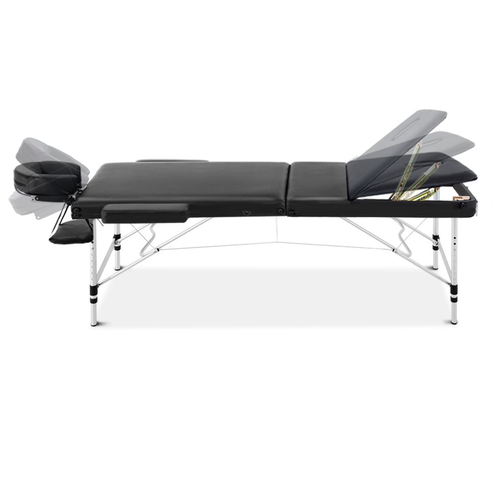 NNEDSZ 3 Fold Portable Aluminium Massage Table - Black-2