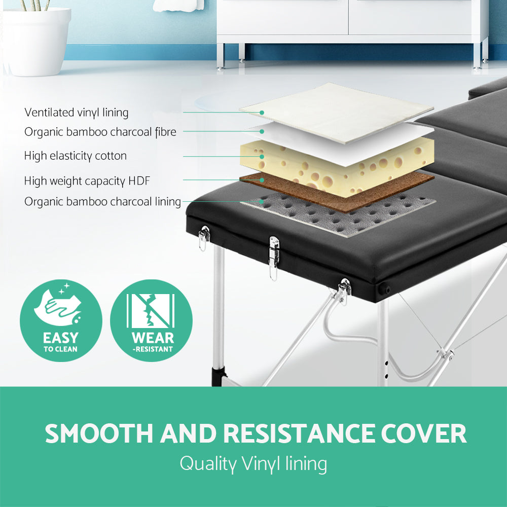 NNEDSZ 3 Fold Portable Aluminium Massage Table - Black-3
