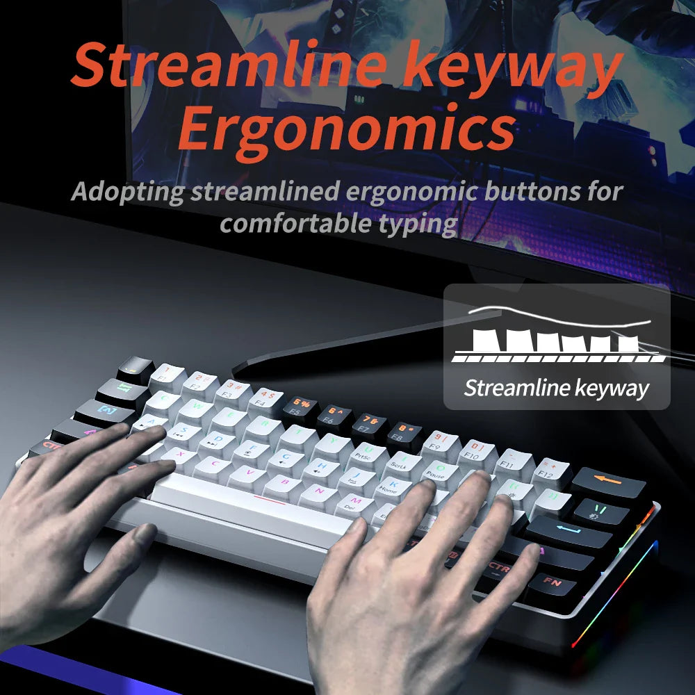 NNEOBA 61 Keys USB Gaming Mechanical Keyboard Red Switch RGB-3