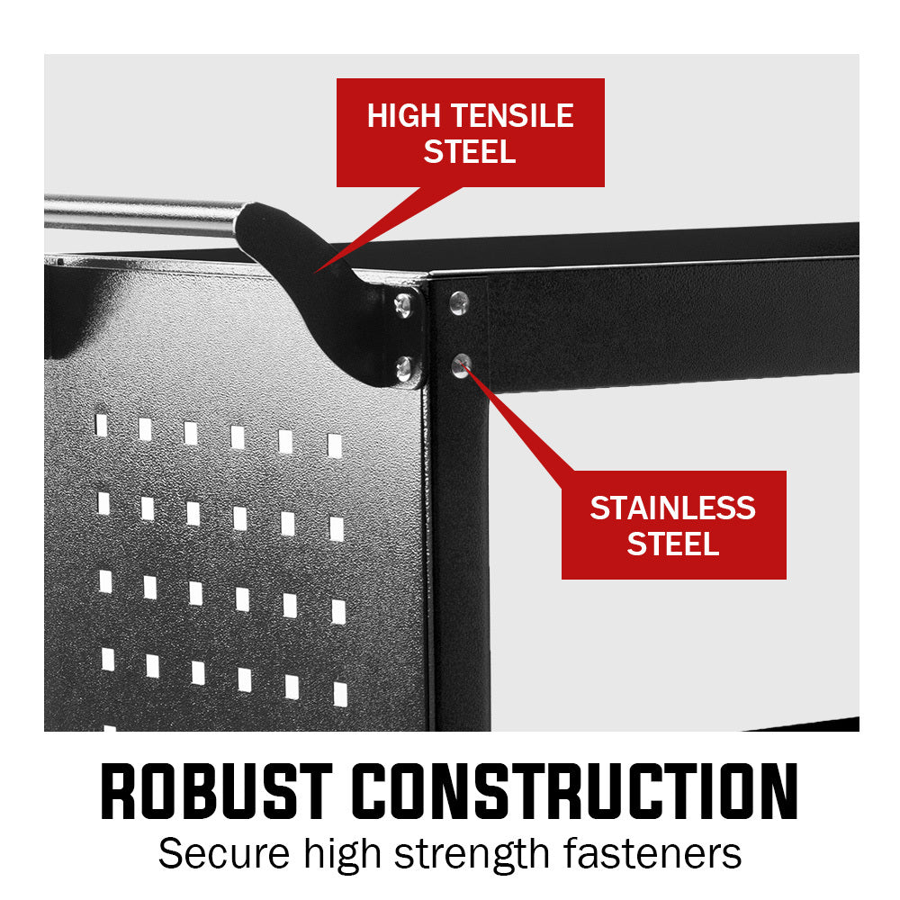 NNEMB 3-Tier Steel Tool Trolley Cart-for Workshop-Mechanic-with Pegboard-Screwdriver Bay-Black-1