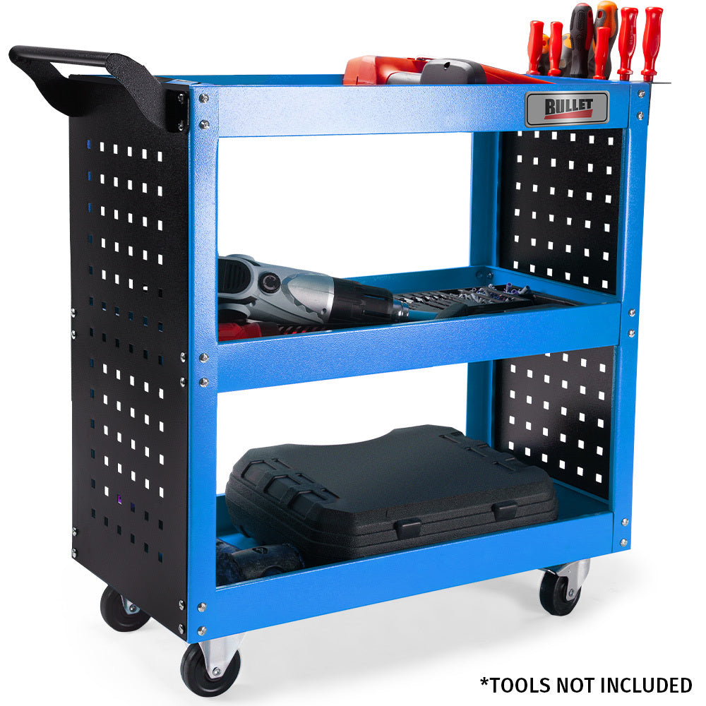 NNEMB 3-Tier Steel Tool Trolley Cart-for Workshop-Mechanic-with Pegboard-Screwdriver Bay-Blue-0