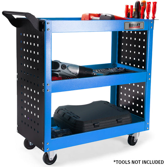 NNEMB 3-Tier Steel Tool Trolley Cart-for Workshop-Mechanic-with Pegboard-Screwdriver Bay-Blue-0