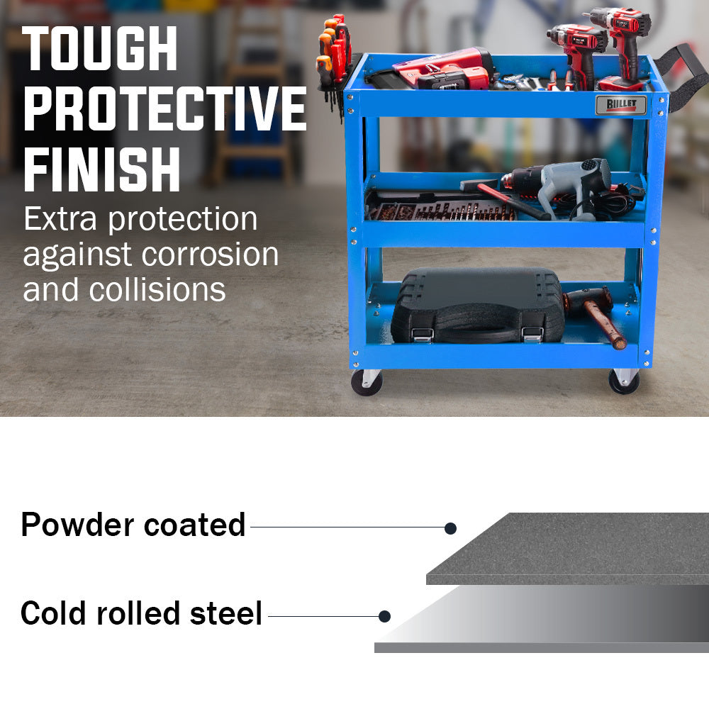 NNEMB 3-Tier Steel Tool Trolley Cart-for Workshop-Mechanic-with Pegboard-Screwdriver Bay-Blue-2