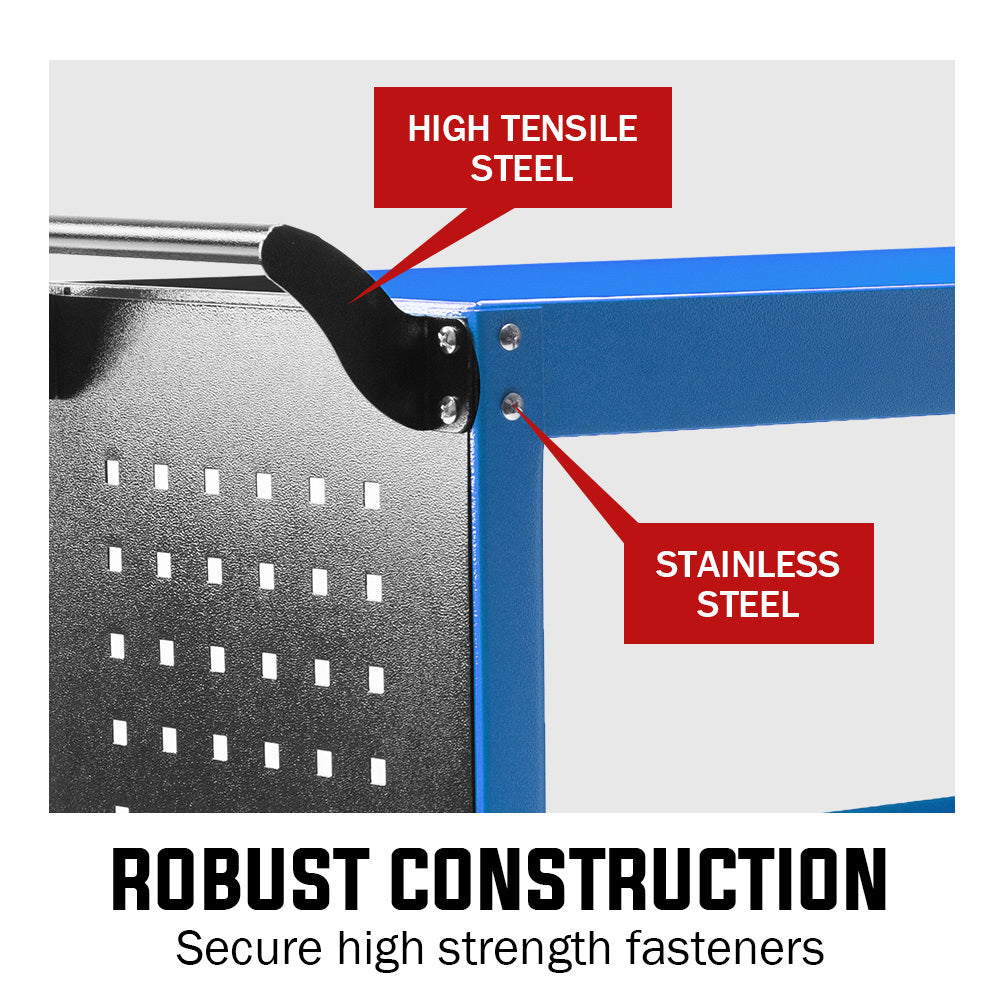 NNEMB 3-Tier Steel Tool Trolley Cart-for Workshop-Mechanic-with Pegboard-Screwdriver Bay-Blue-1