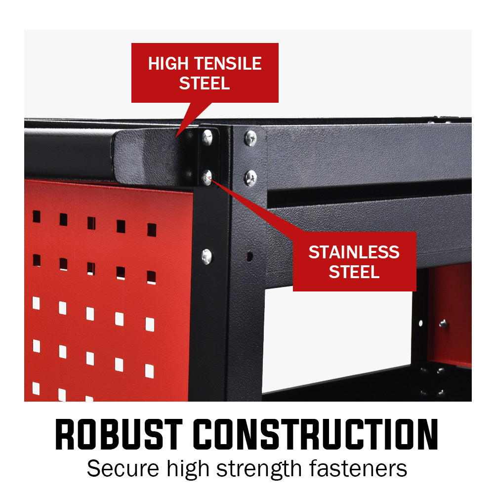 NNEMB 3-Tier Steel Tool Trolley Cart-for Workshop-Mechanic-with Drawer-Pegboard-Screwdriver Bay-Black/Red-2