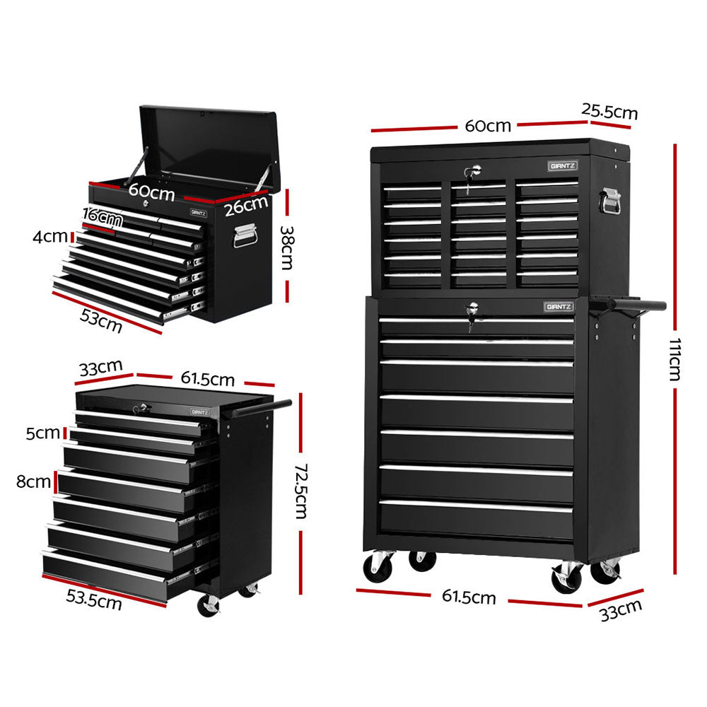 NNEDSZ 17 Drawers Tool Box Trolley Chest Cabinet Cart Garage Mechanic Toolbox Black-1