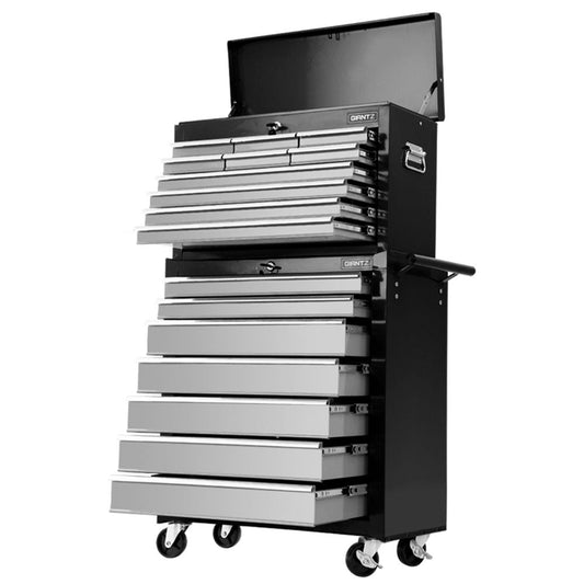 NNEDSZ 17 Drawers Tool Box Trolley Chest Cabinet Cart Garage Mechanic Toolbox Black and Grey-0