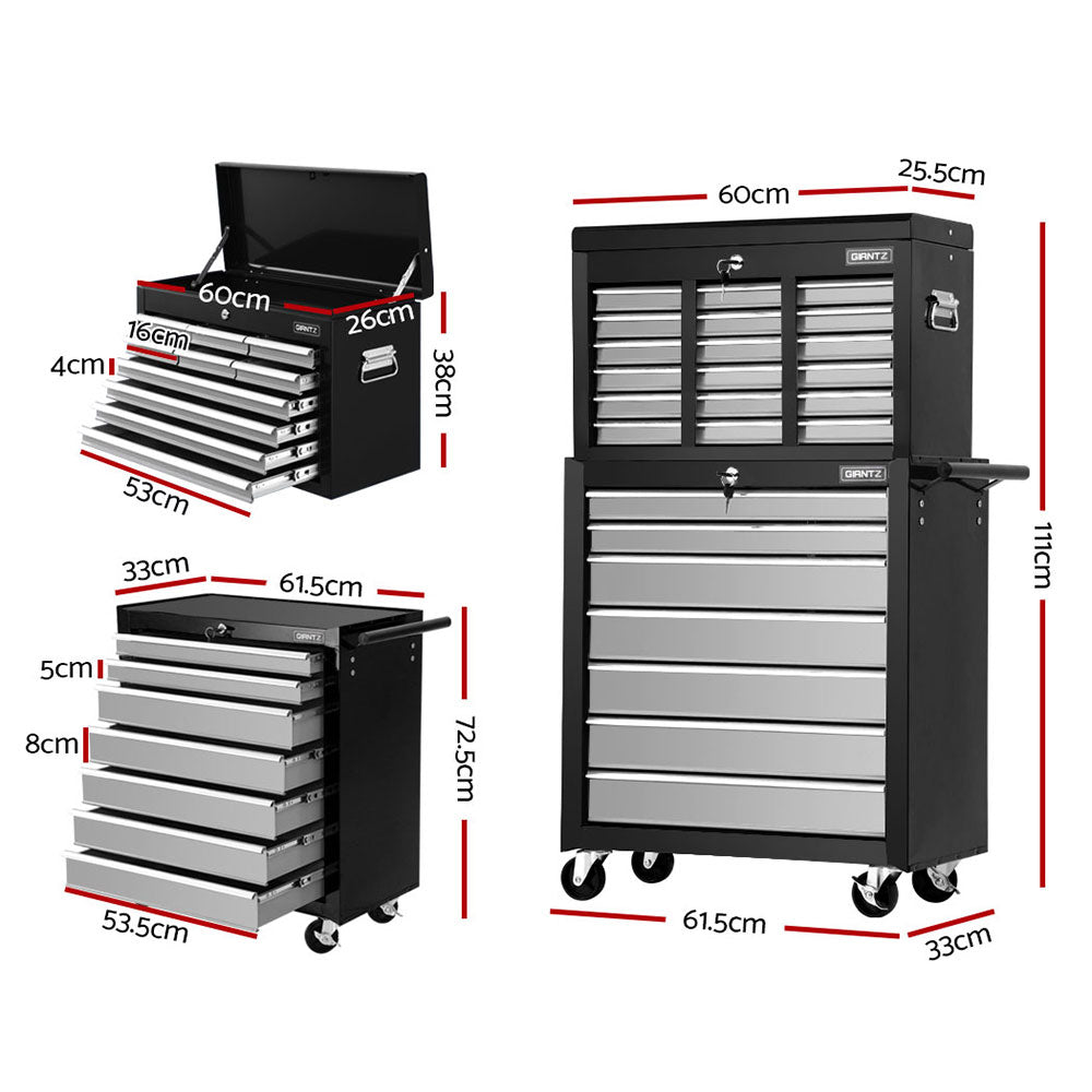 NNEDSZ 17 Drawers Tool Box Trolley Chest Cabinet Cart Garage Mechanic Toolbox Black and Grey-1