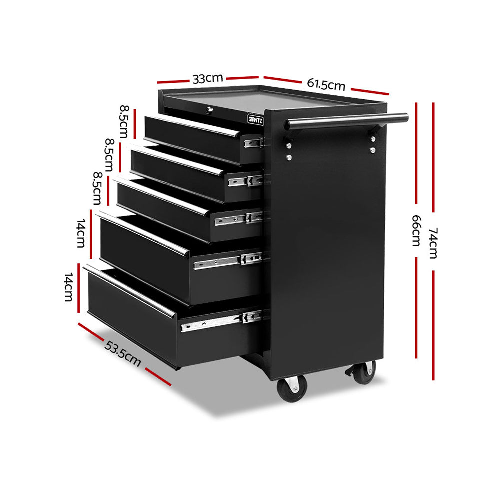 NNEDSZ 5 Drawer Mechanic Tool Box Storage Trolley - Black-1