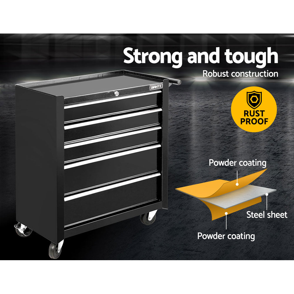 NNEDSZ 5 Drawer Mechanic Tool Box Storage Trolley - Black-2