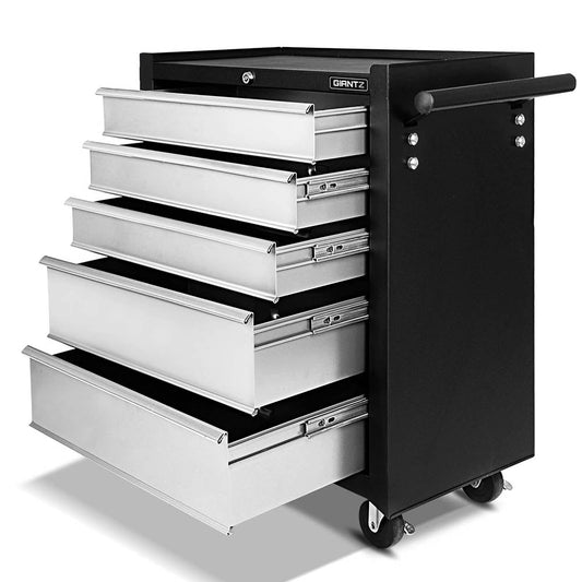 NNEDSZ 5 Drawer Mechanic Tool Box Storage Trolley - Black & Grey-0