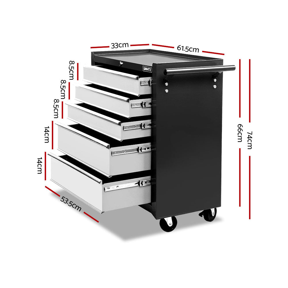 NNEDSZ 5 Drawer Mechanic Tool Box Storage Trolley - Black & Grey-1