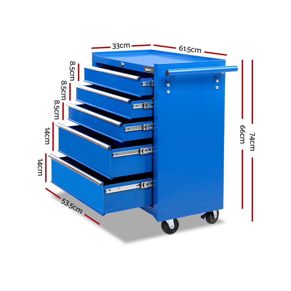 NNEDSZ 5 Drawer Mechanic Tool Box Storage Trolley - Blue-1