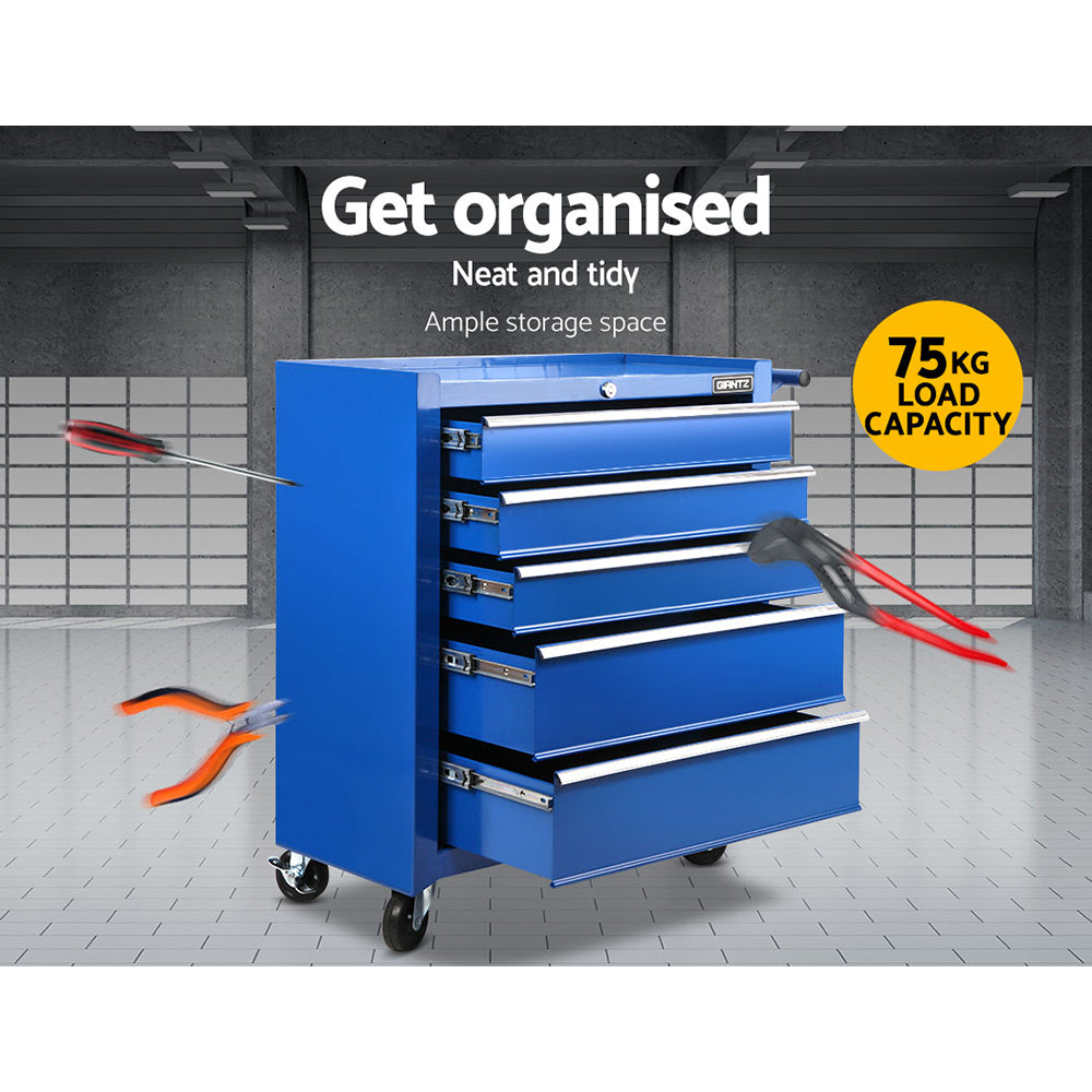 NNEDSZ 5 Drawer Mechanic Tool Box Storage Trolley - Blue-2