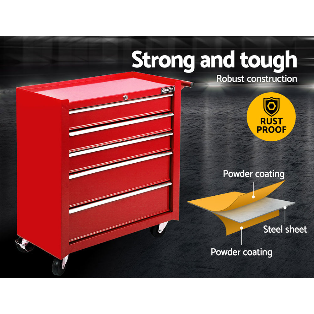 NNEDSZ 5 Drawer Mechanic Tool Box Storage Trolley - Red-2