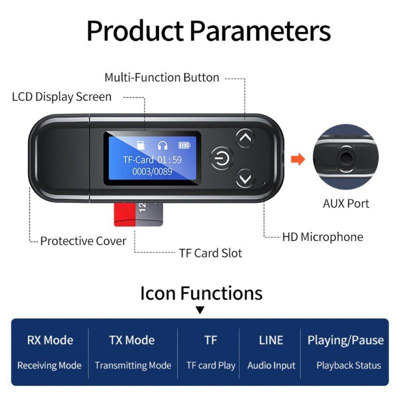 NNEIDS Lcd Bluetooth Audio Transmitter Receiver For Car Hands-Free-1