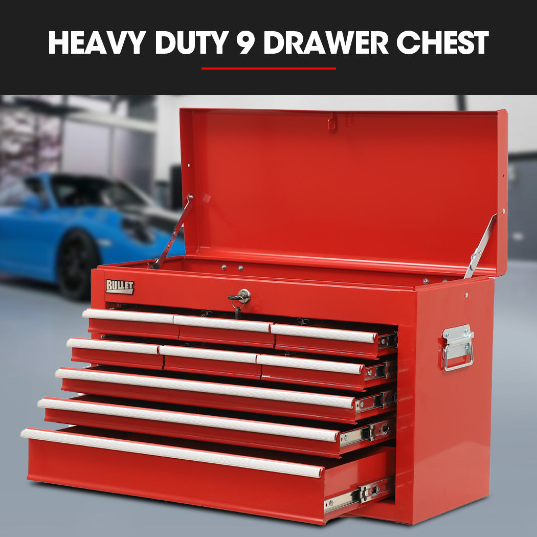 NNEMB 9 Drawer Tool Box Chest, Organiser Mechanic Garage Storage Toolbox Set - Red-2