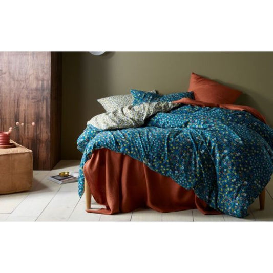 NNEDSZ Lisa Washed Cotton Printed Teal Quilt Cover Set by Accessorize King-0