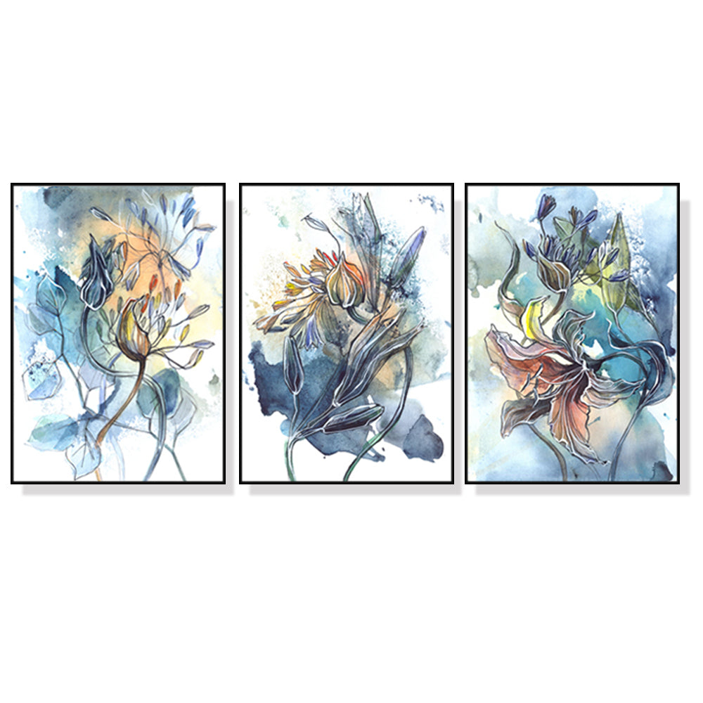 NNEDSZ Wall Art 50cmx70cm Watercolor Style Abstract Flower 3 Sets Black Frame Canvas
