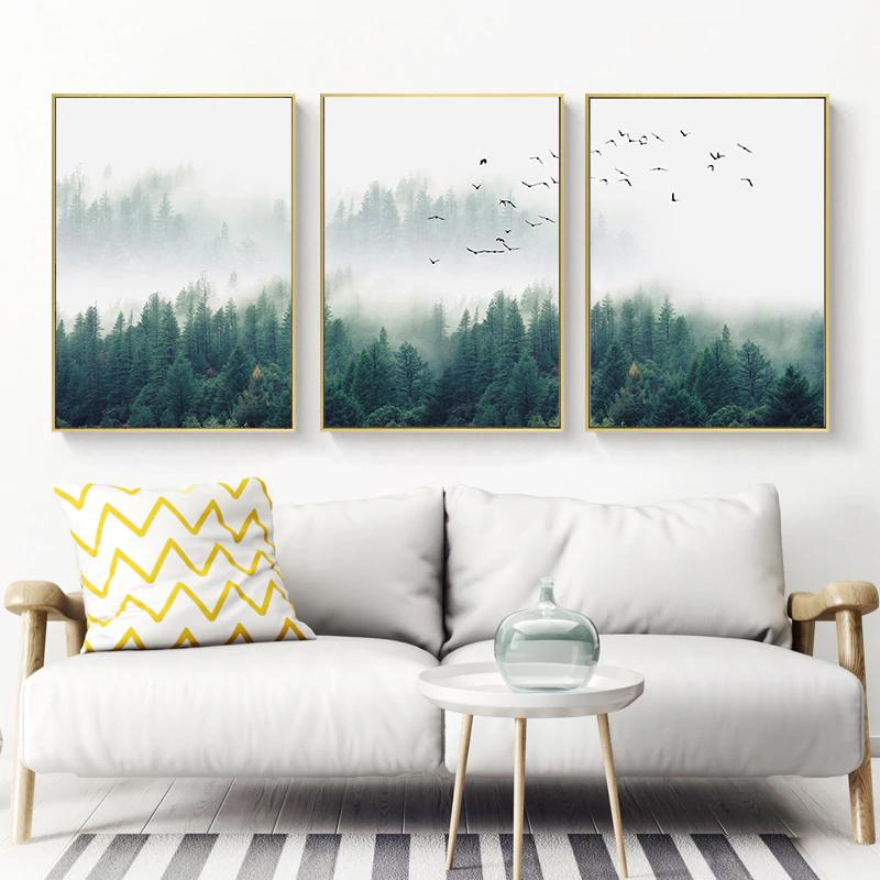 NNEDSZ Wall Art 50cmx70cm Mystical Forest  3 Sets Gold Frame Canvas