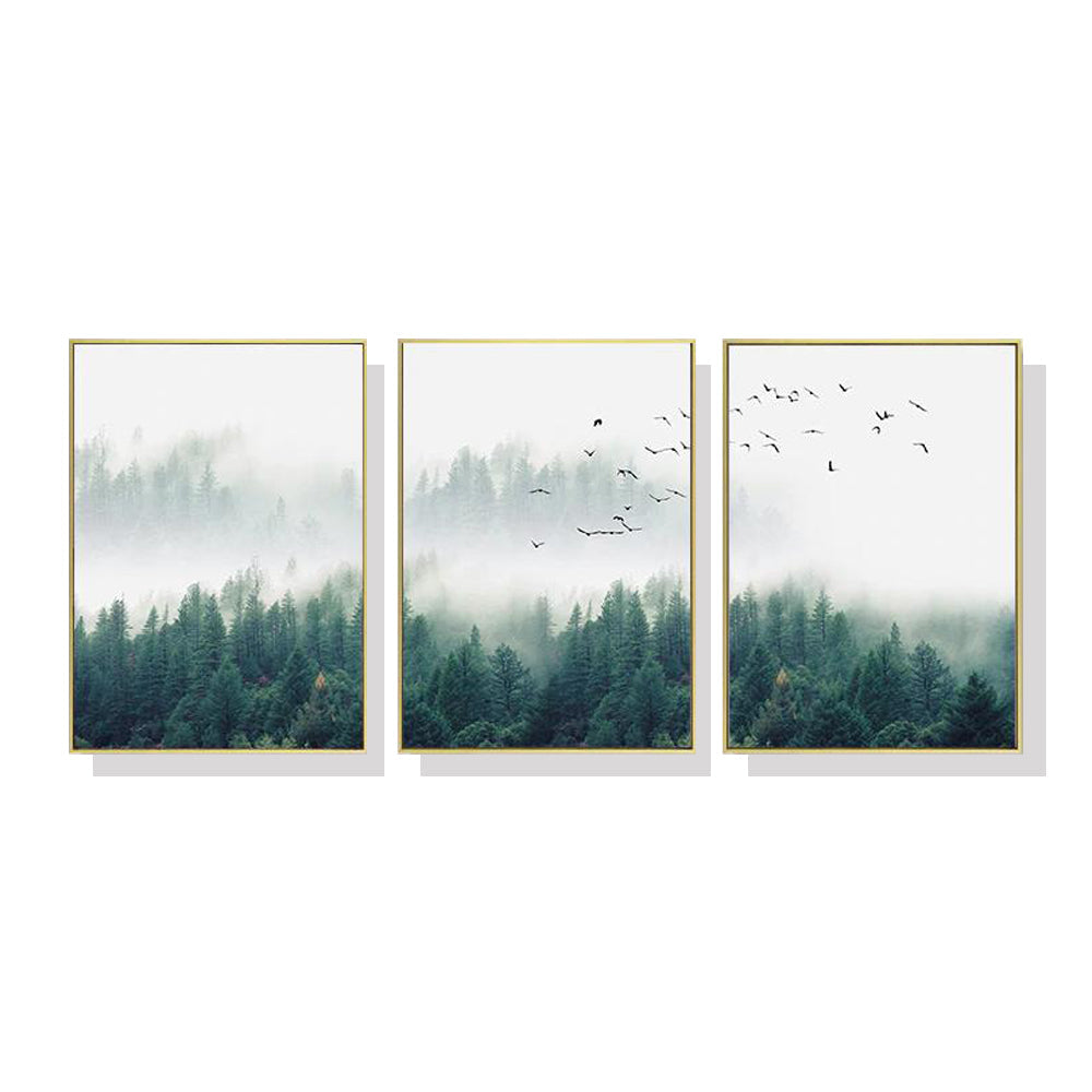 NNEDSZ Wall Art 50cmx70cm Mystical Forest  3 Sets Gold Frame Canvas