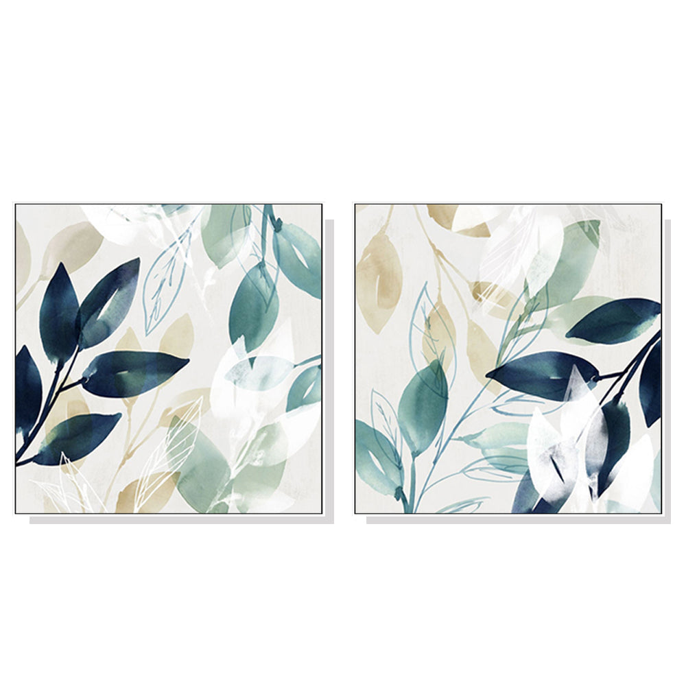 NNEDSZ Wall Art 50cmx50cm Watercolour style leaves 2 Sets White Frame Canvas