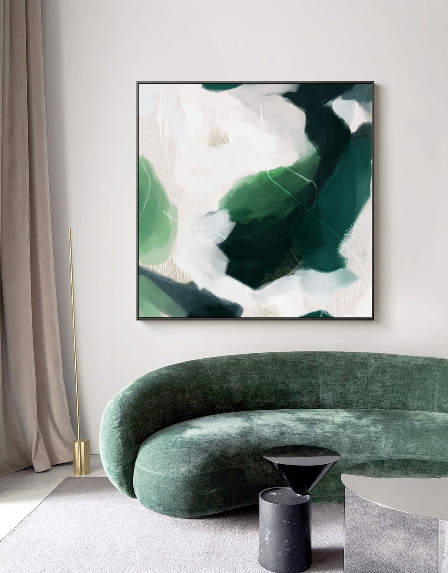 NNEDSZ Wall Art 70cmx70cm French Abstract Green Black Frame Canvas