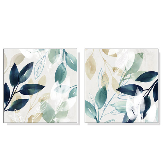 NNEDSZ Wall Art 70cmx70cm Watercolour style leaves 2 Sets White Frame Canvas