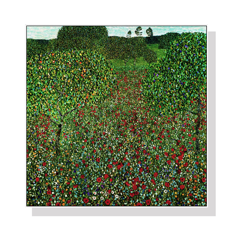 NNEDSZ Wall Art 40cmx40cm Field of Poppies by Gustav Klimt White Frame Canvas