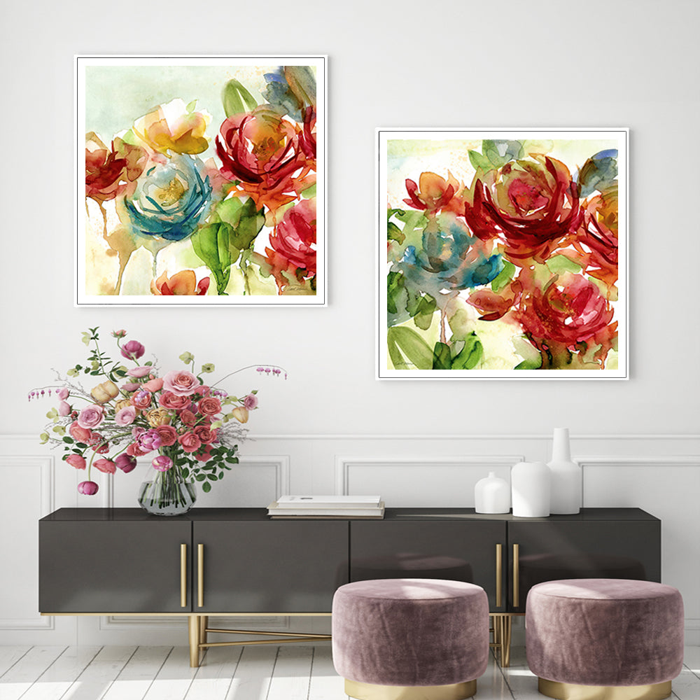 NNEDSZ Wall Art 70cmx70cm Rosewater Garden By Carol Robinson 2 Sets White Frame Canvas