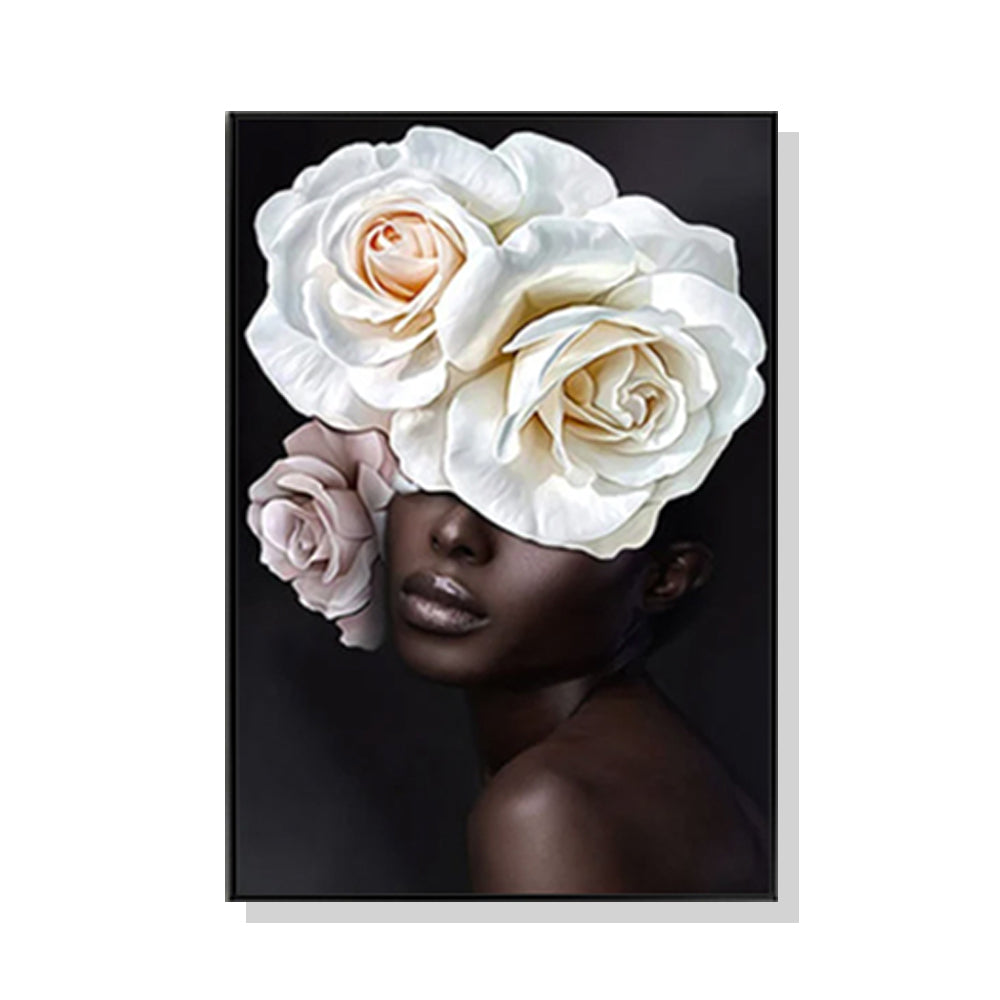 NNEDSZ Wall Art 90cmx135cm Flower African Woman Black Frame Canvas