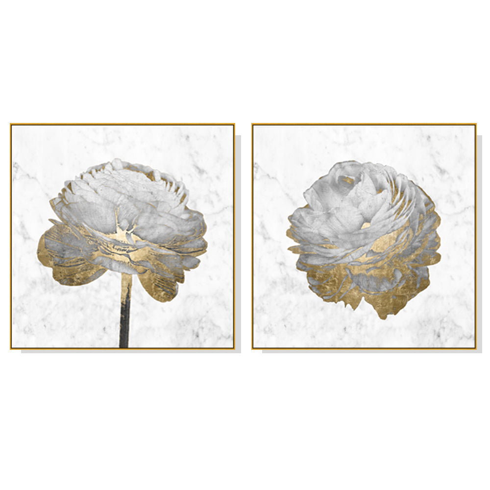 NNEDSZ Wall Art 80cmx80cm Gold And White Blossom On White 2 Sets Gold Frame Canvas