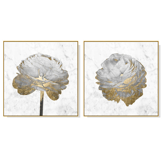 NNEDSZ Wall Art 80cmx80cm Gold And White Blossom On White 2 Sets Gold Frame Canvas