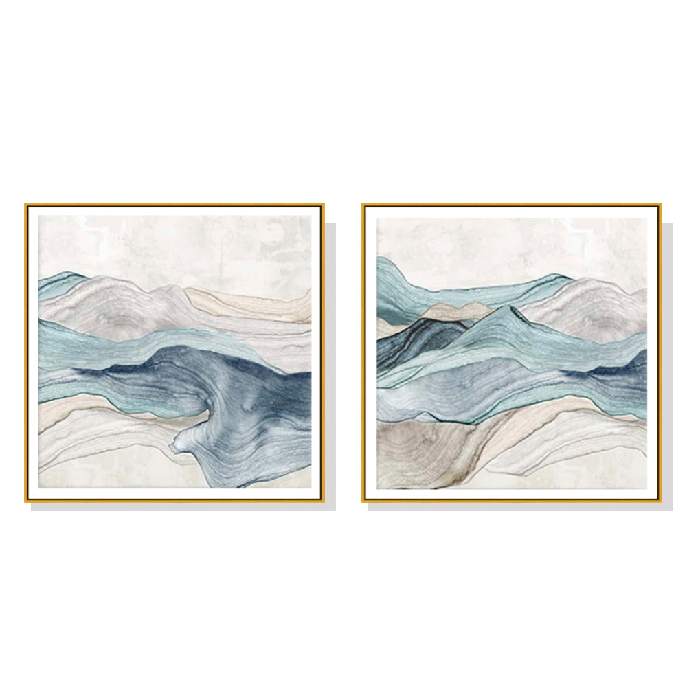 NNEDSZ Wall Art 60cmx60cm Blue Mountain 2 Sets Gold Frame Canvas