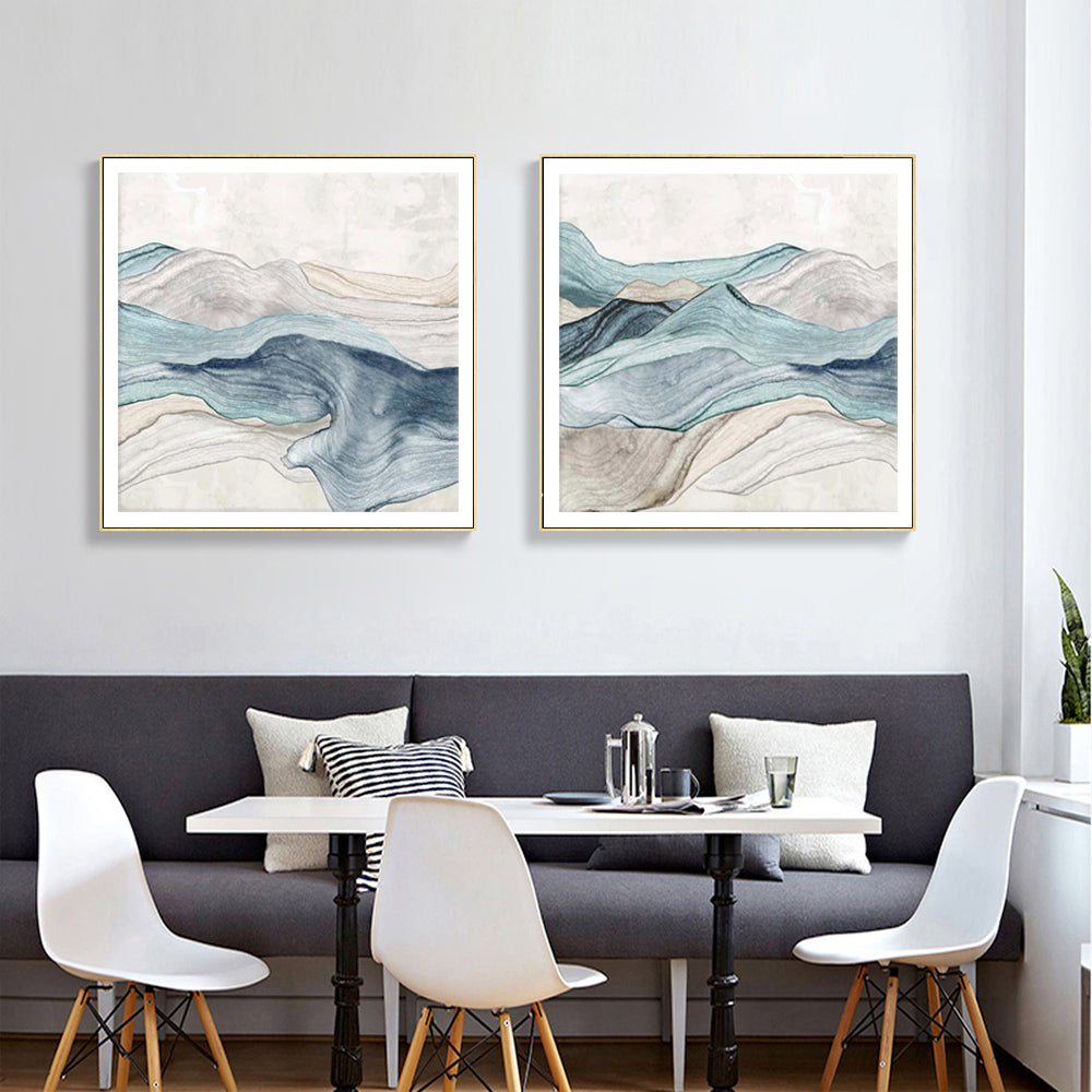 NNEDSZ Wall Art 60cmx60cm Blue Mountain 2 Sets Gold Frame Canvas