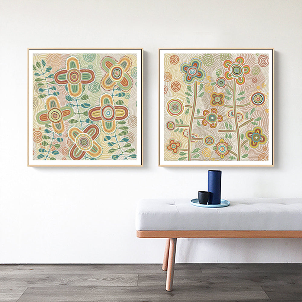 NNEDSZ Wall Art 60cmx60cm Lovely Pattern II 2 Sets Wood Frame Canvas
