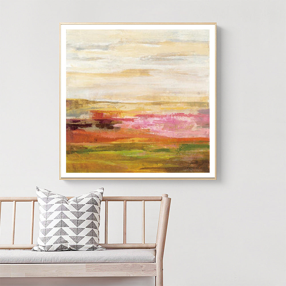 NNEDSZ Wall Art 50cmx50cm Blooming Field Gold Frame Canvas
