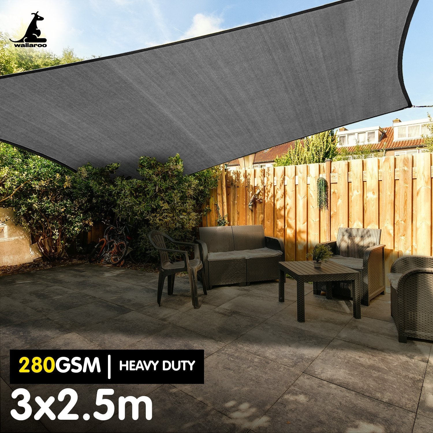 NNEDSZ 280gsm Outdoor Sun Shade Sail Canopy Grey - 3m X 2.5m-1