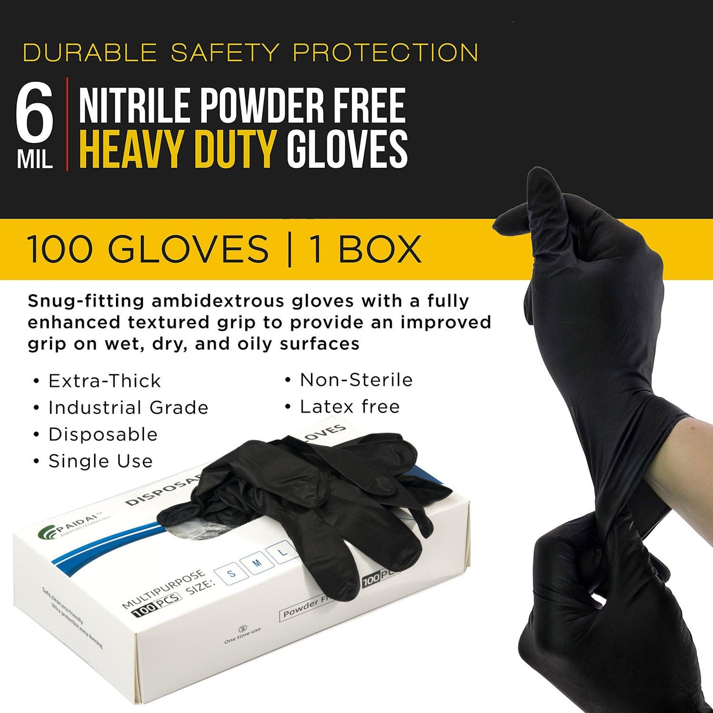 NNEDSZ 100x Nitrile Black Industrial Mechanic Tattoo Food Disposable Gloves Large-2